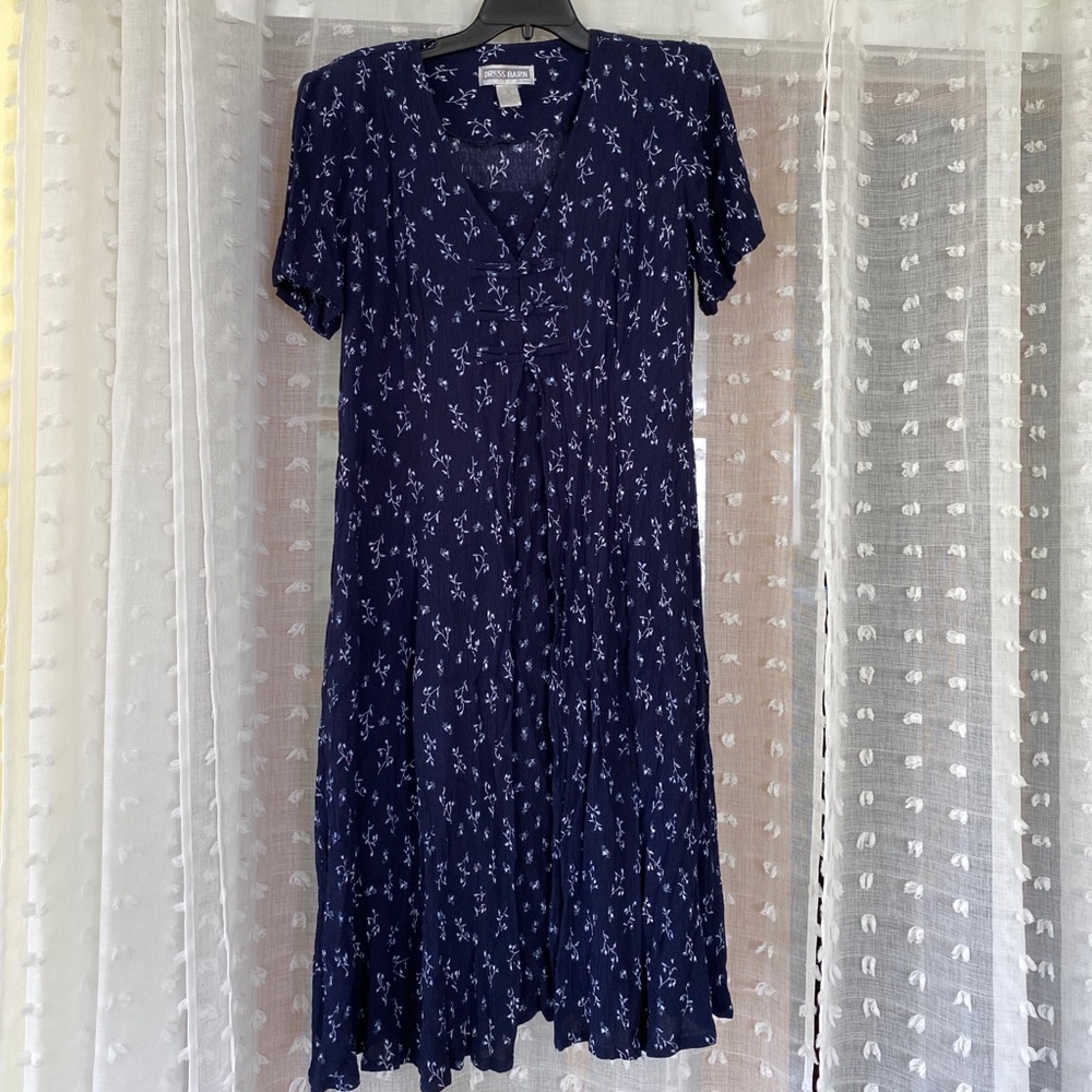 Vintage floral double layered illusion midi dress